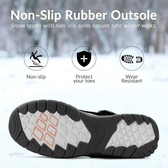 Women's Black Waterproof Insulated Snow Boots Lace-Up Winter Booties - Picture 5 of 5